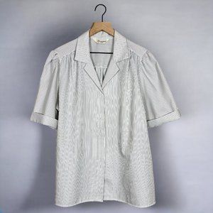 Ruggeri Vintage Black & White Stripe Short Sleeve Collared Button Up Blouse